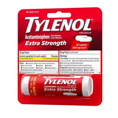 Tylenol Extra Strength Travel. Acetaminophen 500mg